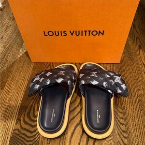 Louis Vuitton Black and Tan Sandals